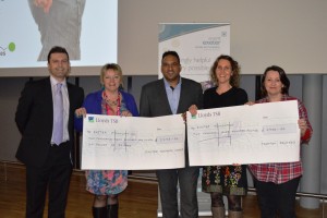 - L-R, Wayne Chamberlain, Event Exeter, Debbi Moore, Exeter Business Games, Michael Caines, Exeter Foundation Trustee, Annette Grahns and Cath Jones, Thomson Reuters.